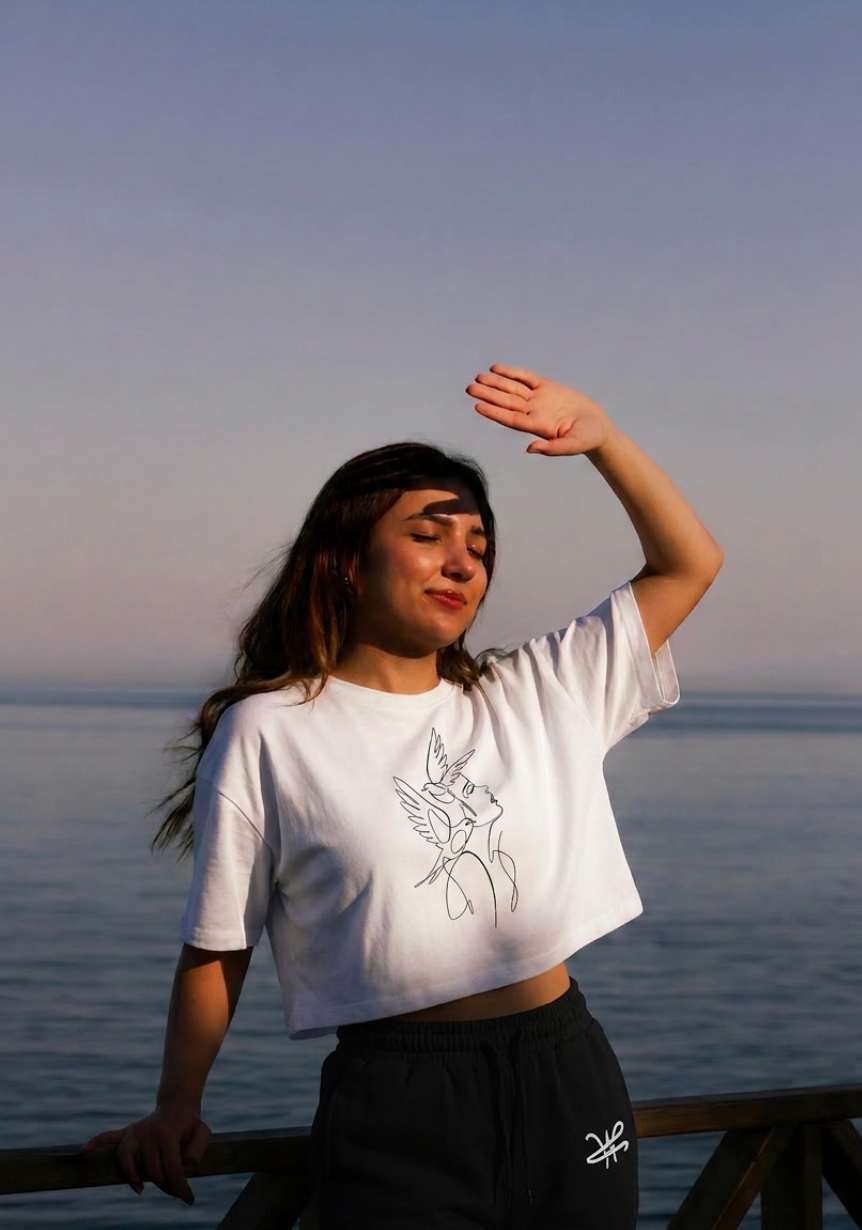 White Fine Line Crop Top