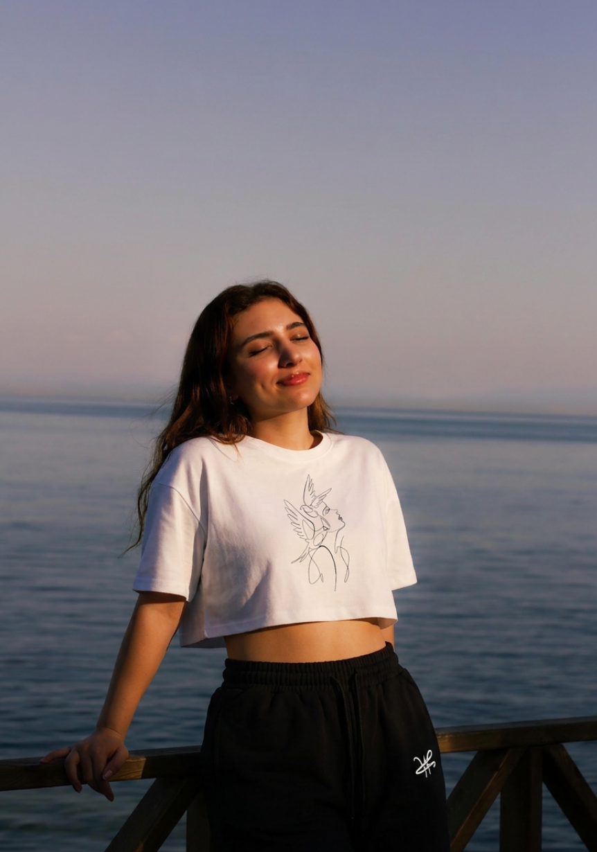 White Fine Line Crop Top